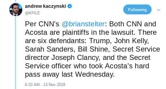 Screenshot-2018-11-13-at-11.35.09-AM Lawyer Announces He Took On CNN's Acosta Lawsuit & His Identity Has Trump Fuming Corruption Donald Trump Media Politics Top Stories 