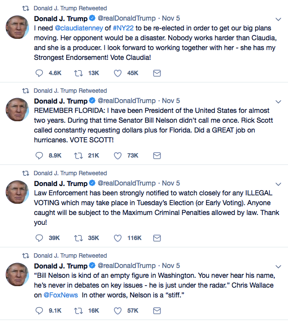 Screenshot-at-Nov-06-13-40-39 Trump Spends Entire Election Day Retweeting His Old Posts In Bizarre Display Donald Trump Election 2018 Featured Politics Social Media Top Stories 