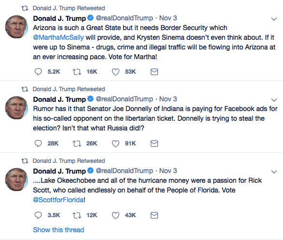 Screenshot-at-Nov-06-13-41-27 Trump Spends Entire Election Day Retweeting His Old Posts In Bizarre Display Donald Trump Election 2018 Featured Politics Social Media Top Stories 