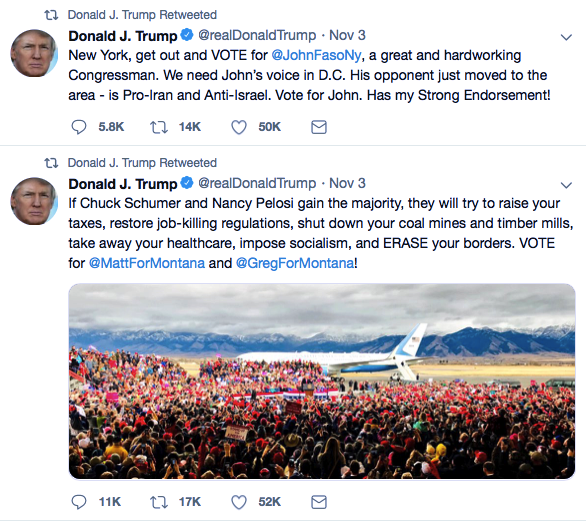Screenshot-at-Nov-06-13-41-42 Trump Spends Entire Election Day Retweeting His Old Posts In Bizarre Display Donald Trump Election 2018 Featured Politics Social Media Top Stories 