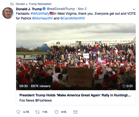 Screenshot-at-Nov-06-13-42-11 Trump Spends Entire Election Day Retweeting His Old Posts In Bizarre Display Donald Trump Election 2018 Featured Politics Social Media Top Stories 