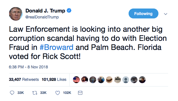 Screenshot-at-Nov-09-09-05-55 Trump Snaps & Tweets Florida Recount Conspiracy Like A Tin Hat Wearing Maniac Donald Trump Election 2018 Featured Politics Social Media Top Stories 