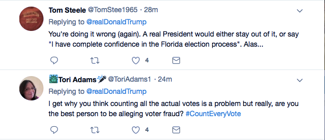 Screenshot-at-Nov-09-09-10-18 Trump Snaps & Tweets Florida Recount Conspiracy Like A Tin Hat Wearing Maniac Donald Trump Election 2018 Featured Politics Social Media Top Stories 