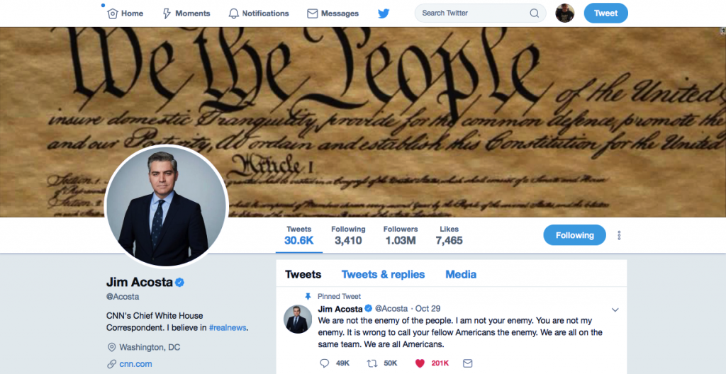 Screenshot-at-Nov-09-20-12-59-1024x528 Jim Acosta Posts Perfect Twitter Image In Direct Defiance/Trolling Of Trump Donald Trump Featured Politics Social Media Top Stories 