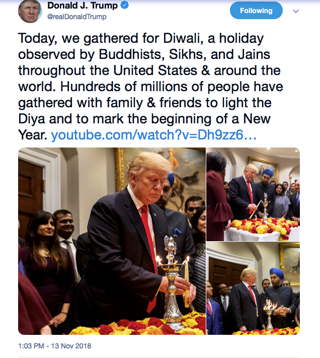 Screenshot-at-Nov-13-17-13-53 Trump Tweets About W.H. Diwali Ceremony & Makes One Tragic Mistake..TWICE! Donald Trump Featured Politics Religion Social Media Top Stories 