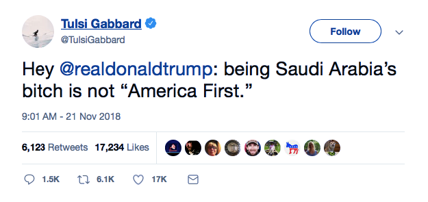 Screenshot-at-Nov-21-13-34-071 Democratic Rep. Calls Trump 'Saudi Arabia's Bitch' Like A Total Badass Donald Trump Featured Human Rights Politics Social Media Top Stories 