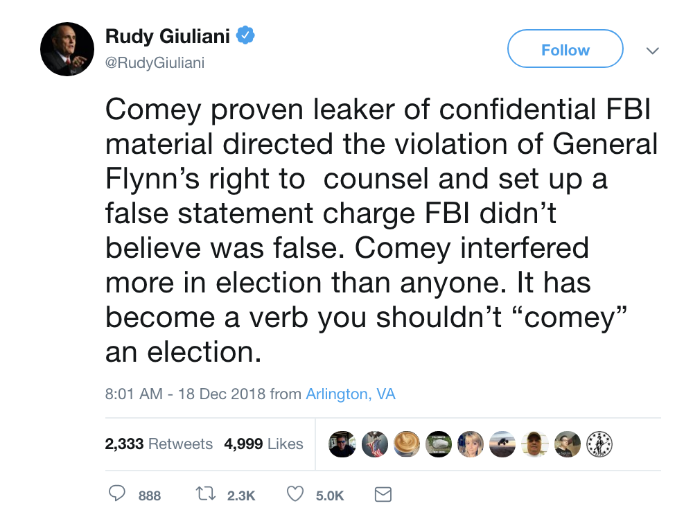Screen-Shot-2018-12-18-at-10.23.13-AM Giuliani Crosses Over To The Crazy Side With Weird Comey/'Snow White' Tweet Corruption Donald Trump Politics Robert Mueller Russia Top Stories 