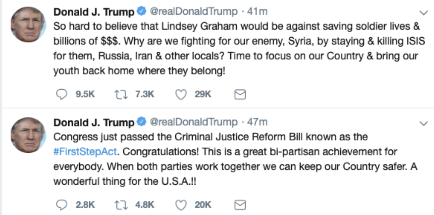 Screen-Shot-2018-12-20-at-2.28.00-PM Trump Attacks Lindsey Graham On Twitter For Disagreeing With Him About ISIS Corruption Donald Trump Foreign Policy Military Politics Top Stories 