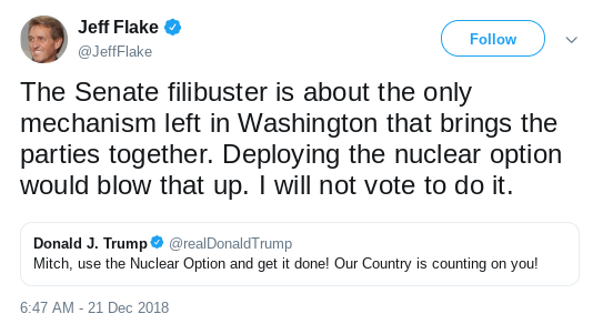 Screenshot-2018-12-21-at-11.26.15-AM Flake Remarks On Trump's Call For 'Nuclear Option' Have Donald Raging Hard Donald Trump Politics Top Stories 