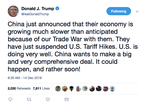 Screenshot-at-Dec-14-11-42-11 Trump Tweets Fighting Words To China During AM Trade War Twitter Rant Donald Trump Economy Featured Politics Social Media Top Stories 