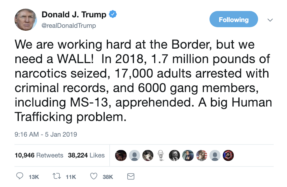 Screen-Shot-2019-01-05-at-10.32.35-AM Trump Gets Huffy Over Border Wall Funding, Embarrassment Instantly Follows Corruption Crime Donald Trump Immigration Politics Racism Refugees Top Stories 