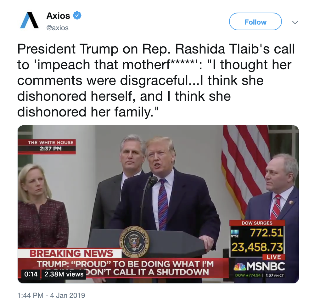 Screen-Shot-2019-01-06-at-3.49.09-PM Trump Bashes Rashida Tlaib For 'MF' Remark & Got Called Out In Seconds Corruption Donald Trump Election 2018 Politics Top Stories 