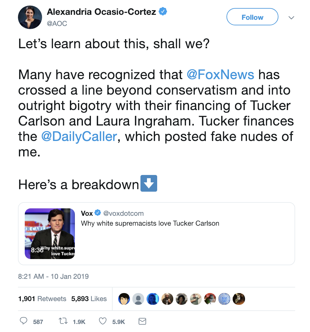 Screen-Shot-2019-01-10-at-8.43.01-AM Ocasio-Cortez Publicly Shames Tucker Carlson In Front Of Everyone During Thursday Take Down Corruption Crime Donald Trump Hate Speech Media Nazis Politics Racism Top Stories 