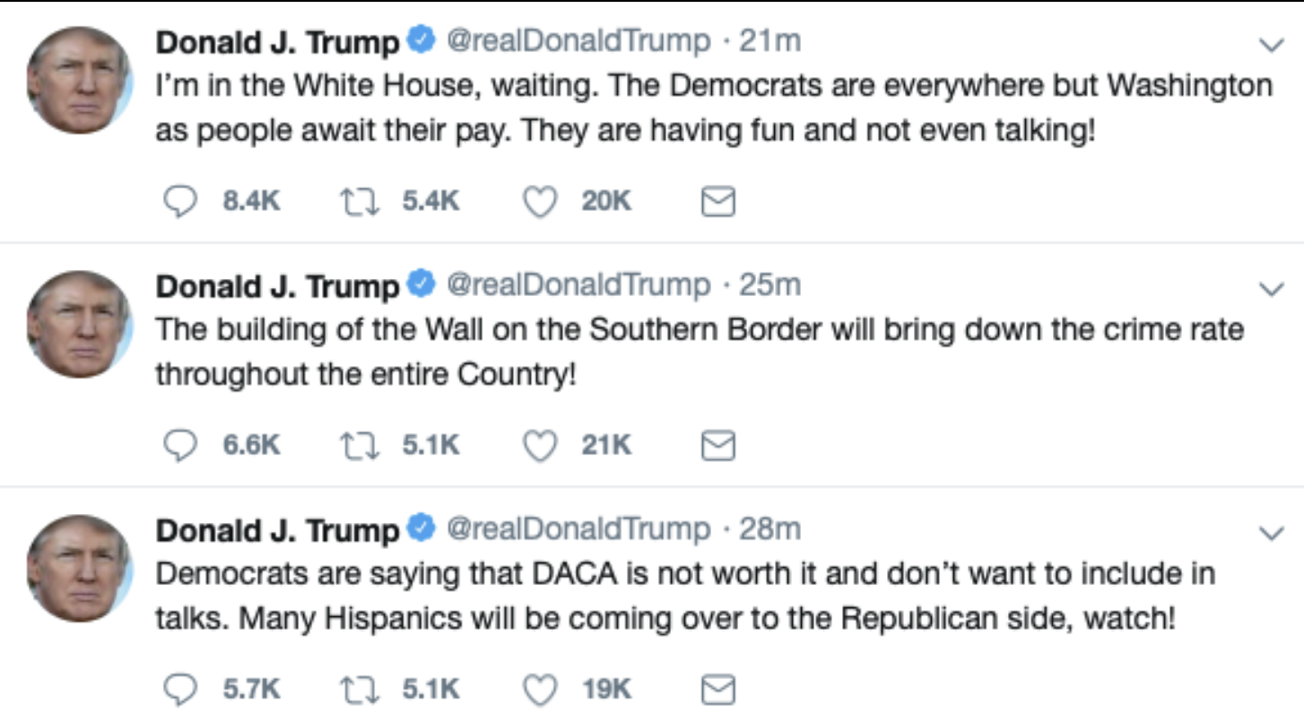 Screen-Shot-2019-01-13-at-9.27.59-AM1 Trump Finishes Watching Sunday TV & Has Insecure Multi-Rage Tweet Meltdown Corruption DACA Donald Trump Immigration Politics Racism Refugees Top Stories 