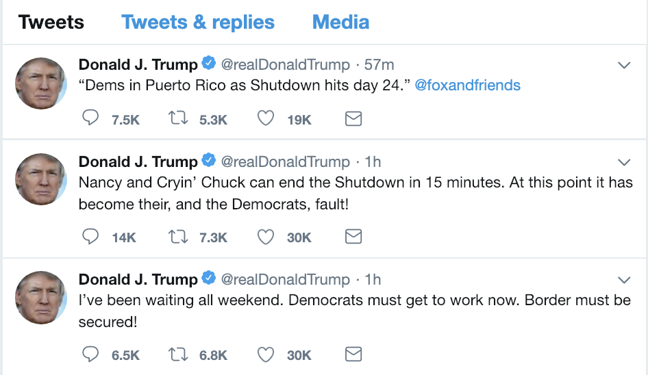 Screen-Shot-2019-01-14-at-7.32.29-AM.png?zoom=2 Trumps Unloads Pelosi Aggressions On Twitter Like A Lunatic & Gets Mocked Corruption Crime DACA Domestic Policy Donald Trump Immigration Politics Top Stories 