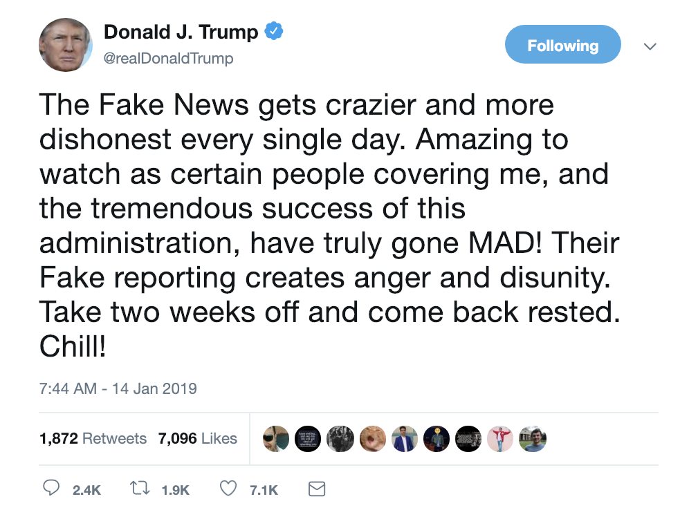 Screen-Shot-2019-01-14-at-7.50.55-AM.png?zoom=2 Trumps Unloads Pelosi Aggressions On Twitter Like A Lunatic & Gets Mocked Corruption Crime DACA Domestic Policy Donald Trump Immigration Politics Top Stories 