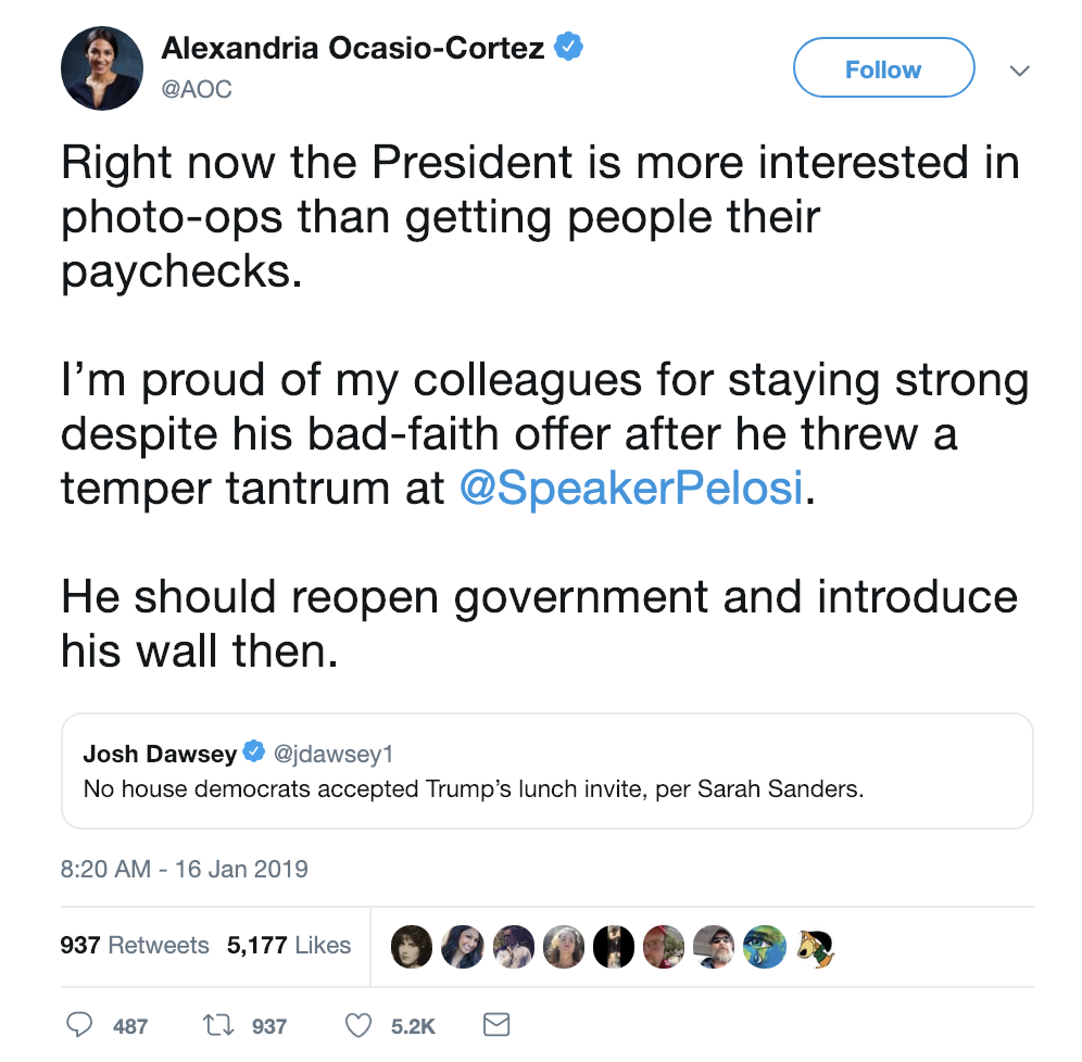Screen-Shot-2019-01-16-at-8.35.54-AM Ocasio-Cortez Throws Jabs At Trump For W.H. Photo-Ops & It's Priceless Corruption Crime Donald Trump Immigration Politics Racism Refugees Top Stories 