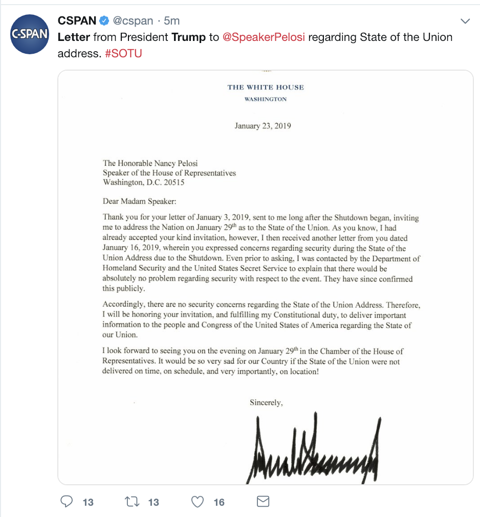 Screen-Shot-2019-01-23-at-11.32.49-AM Trump's Childish & Spiteful Letter To Nancy Pelosi Released To Press - Donald Humiliated Again Corruption Crime Domestic Policy Donald Trump Economy Politics Top Stories 