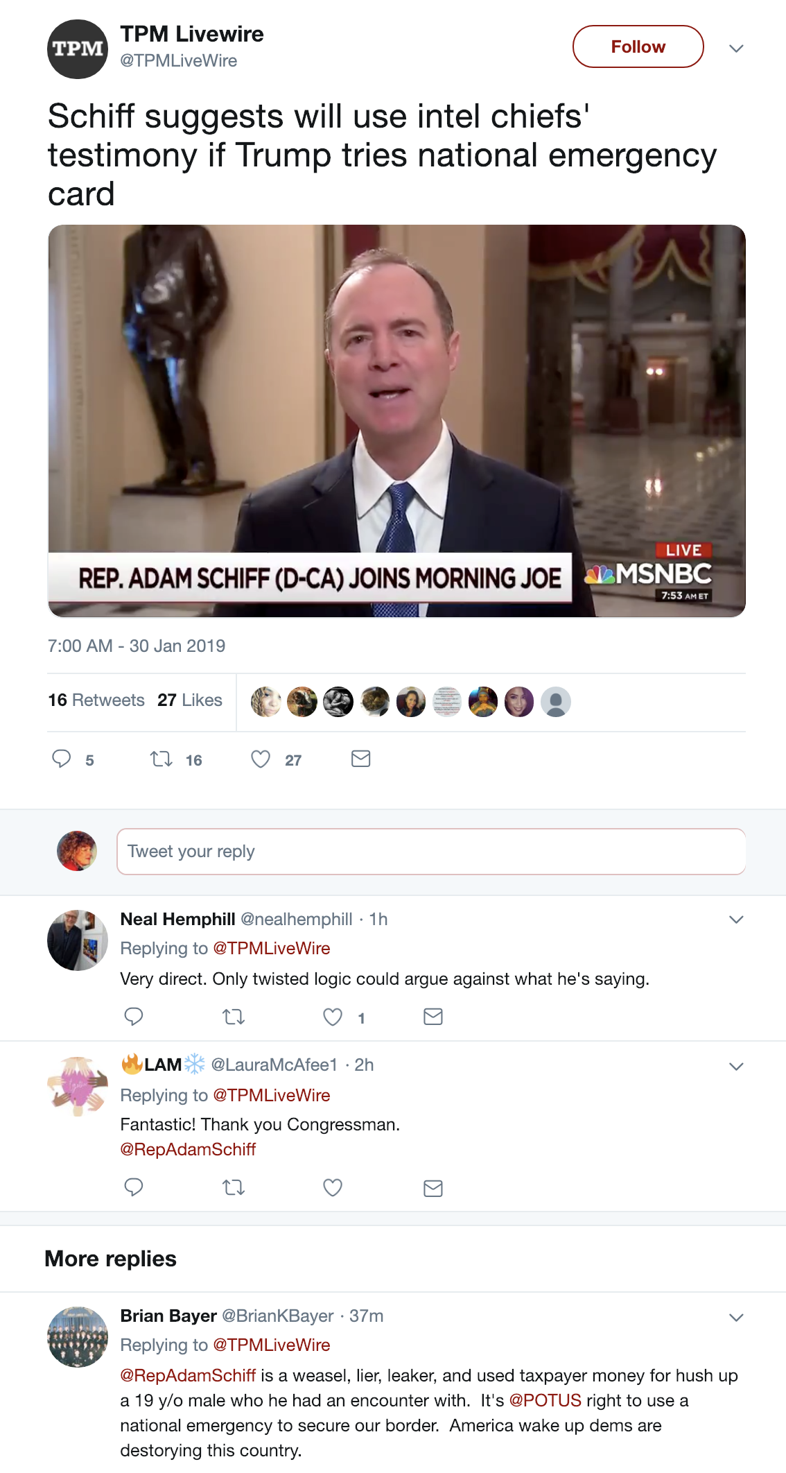 Screen-Shot-2019-01-30-at-10.01.19-AM Adam Schiff Makes Block Of 'Trump Emergency Declaration' Wednesday Announcement Corruption Crime Domestic Policy Donald Trump Top Stories 