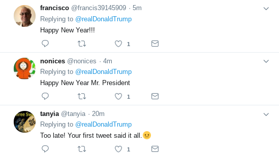 Screenshot-2019-01-01-at-10.07.17-AM Trump Tweets 3-Word New Year Statement Like He Has Nothing To Live For Donald Trump Politics Social Media Top Stories 