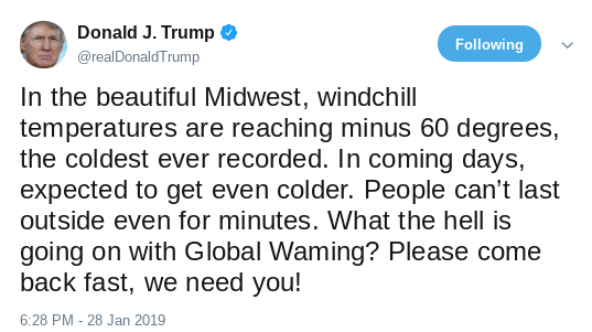 Screenshot-2019-01-29-at-1.13.13-PM Govt. Atmospheric Agency Mocks Trump's Climate Change Tweet Donald Trump Politics Social Media Top Stories 