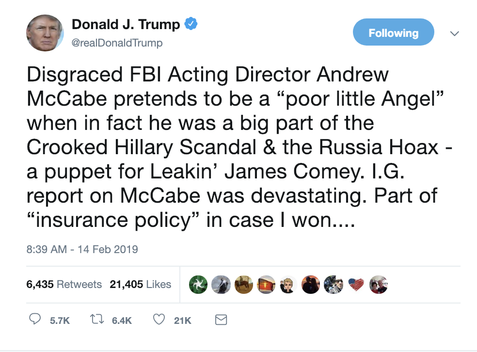 Screen-Shot-2019-02-14-at-9.10.07-AM Trump Wakes Up Angry, Devolves Into Pathetic AM Twitter Rant Corruption Crime Donald Trump James Comey Mueller Politics Robert Mueller Russia Top Stories 