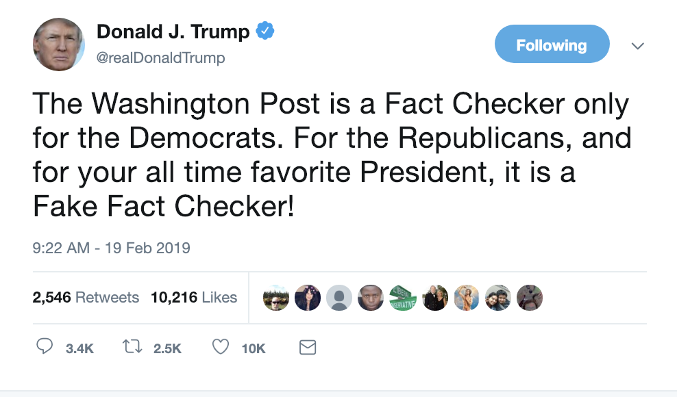 Screen-Shot-2019-02-19-at-9.32.16-AM Trump Spazzes Out On Twitter Over Fact-Checkers & It's Hilarious Corruption Donald Trump Media Politics Top Stories 