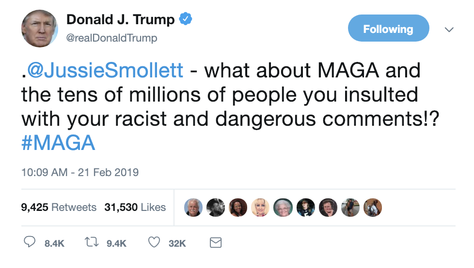 Screen-Shot-2019-02-21-at-10.35.12-AM Trump Attacks Jussie Smollett On Twitter Like A Total Bigot Corruption Crime Donald Trump Media Politics Racism Top Stories 