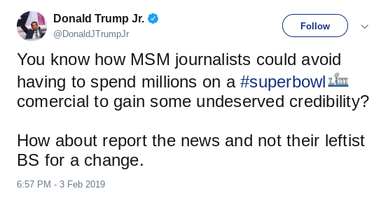 Screenshot-2019-02-04-at-4.27.18-PM Trump Jr. Whines About Super Bowl Ads On Twitter Like An Entitled Prick Donald Trump Media Politics Social Media Top Stories 