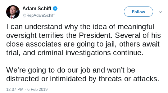 Screenshot-2019-02-06-at-5.18.47-PM Adam Schiff Tweets Defiant Wednesday Afternoon Take-Down Of Donald Trump  (IMAGES) Corruption Donald Trump Politics Social Media Top Stories 