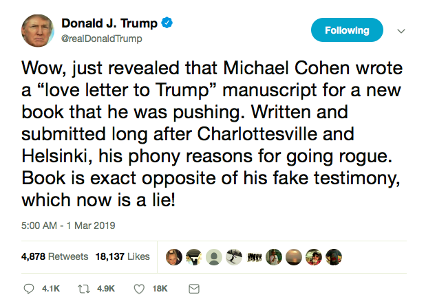 Screen-Shot-2019-03-01-at-8.37.26-AM Trump Home From Hanoi, Launches Into Cohen Testimony Tirade Donald Trump Featured Politics Social Media Top Stories 