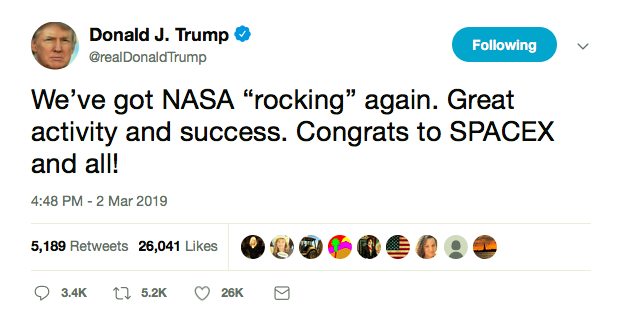 Screen-Shot-2019-03-02-at-8.28.41-PM Trump Tweets About Getting NASA 'Rocking' Again & Gets Mocked Hard Donald Trump Featured Politics Social Media Top Stories 