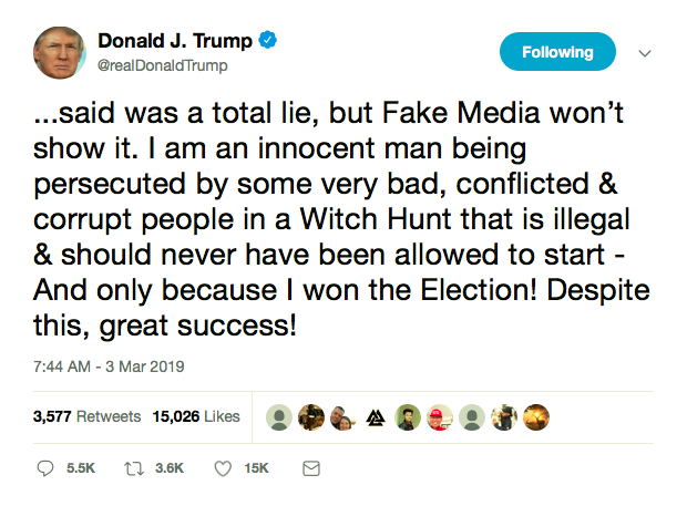 Screen-Shot-2019-03-03-at-11.02.53-AM Trump Live Tweets Sunday Mental Breakdown After Watching News Shows Insult Him Donald Trump Featured Politics Social Media Top Stories 