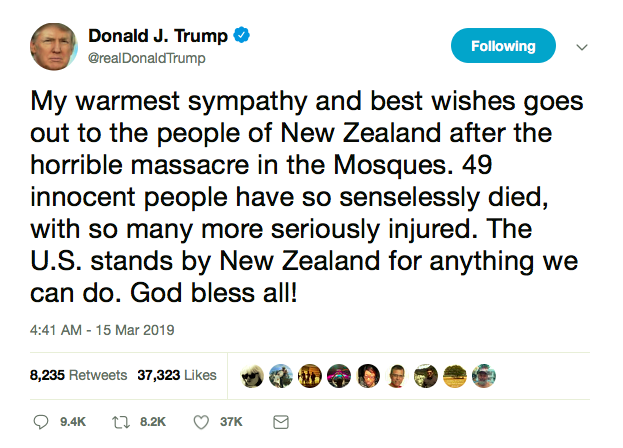 Screen-Shot-2019-03-15-at-8.34.45-AM Trump Responds To New Zealand Massacre With Friday AM Rant Donald Trump Featured Politics Social Media Top Stories 