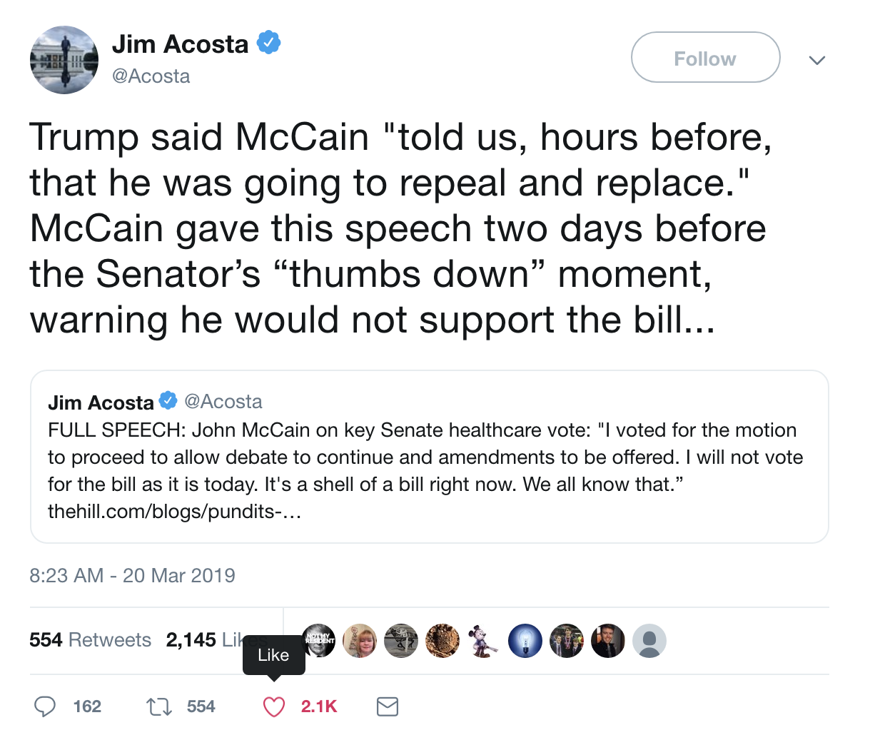 Screen-Shot-2019-03-20-at-9.01.43-AM Jim Acosta Master-Trolls Trump  Over Attack On John McCain & Donald Is Raging Corruption Crime Domestic Policy Donald Trump Mental Illness Politics Top Stories 