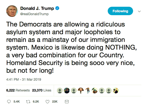 Screen-Shot-2019-03-31-at-8.24.11-PM Trump Spirals Into Sunday Night Tweet Meltdown - Yells At Mexico Like A Nut Donald Trump Featured Immigration Social Media Top Stories Twitter 