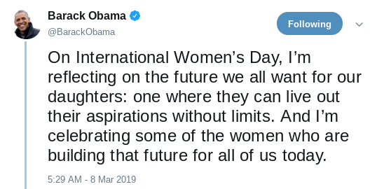 Screenshot-2019-03-08-at-10.39.28-AM Obama Tweets Instantly Viral Friday Message To America That Makes Trump Look Like A Sexist Fool Activism Donald Trump Politics Social Media Top Stories 
