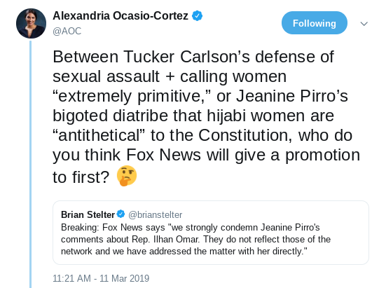 Screenshot-2019-03-11-at-6.52.36-PM AOC Responds To Carlson And Pirro Controversies Like A Leader Corruption Donald Trump Politics Top Stories 