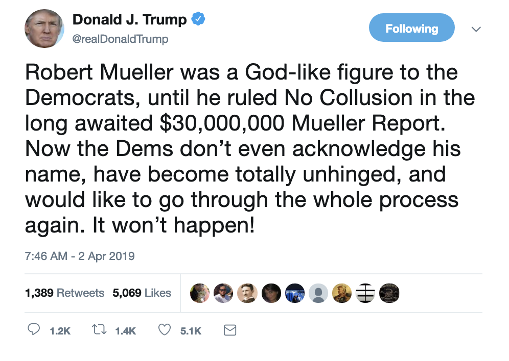 Screen-Shot-2019-04-02-at-7.51.03-AM Trump Rockets Out Of Bed To Explode Over Mueller Report On Twitter Corruption Crime Donald Trump Immigration Investigation Mueller Natural Disaster Politics Racism Refugees Robert Mueller Russia Top Stories 