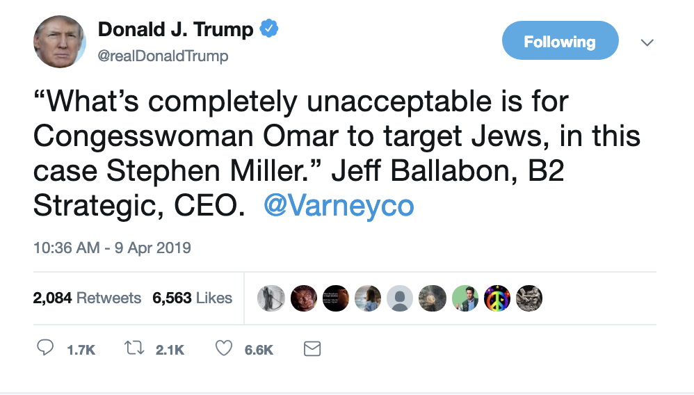 Screen-Shot-2019-04-09-at-10.46.25-AM Trump Responds To Ilhan Omar's Remarks On Stephen Miller Child Abuse Corruption Crime Donald Trump Hate Speech Human Rights Politics Racism Refugees Top Stories 