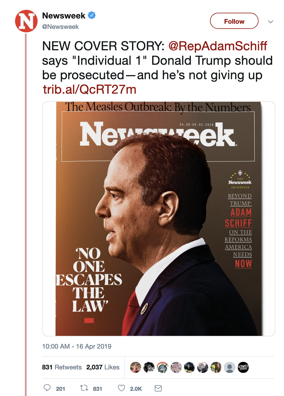 Screen-Shot-2019-04-17-at-12.38.44-PM 'Newsweek' Puts Adam Schiff On It's Cover With A Message To Make Trump Crazy Corruption Crime Donald Trump Investigation Mueller Politics Robert Mueller Russia Top Stories 