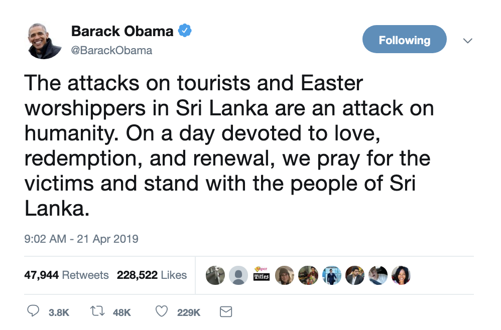 Screen-Shot-2019-04-21-at-12.48.53-PM Obama Shows Trump How To President During Inspiring Tweet To America Domestic Policy Humanitarian Politics Terrorism Top Stories 