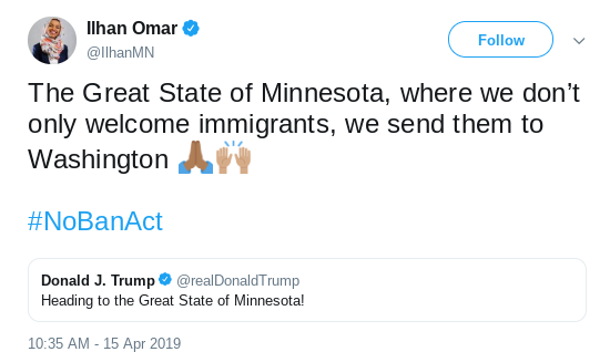 Screenshot-2019-04-15-at-3.24.30-PM Ilhan Omar Responds Harshly On Twitter To Trump's Minnesota Visit Donald Trump Politics Social Media Top Stories 