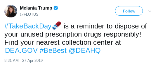 Screenshot-2019-04-27-at-12.59.50-PM Melania Sends Phony Message About Drugs & Gets Her Ass Chewed Donald Trump Politics Social Media Top Stories 