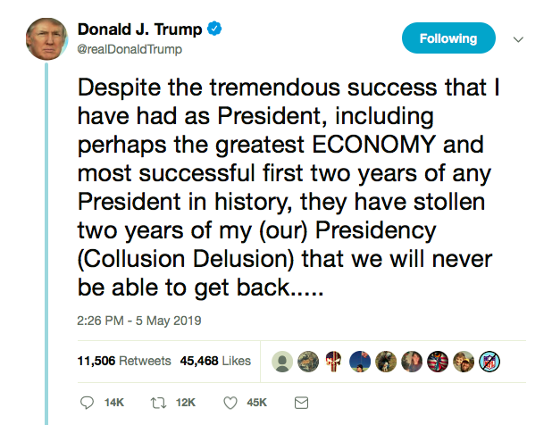 Screen-Shot-2019-05-05-at-7.34.46-PM Trump Hints That He Won't Leave W.H. When His Term Ends Corruption Donald Trump Featured Politics Top Stories Twitter 