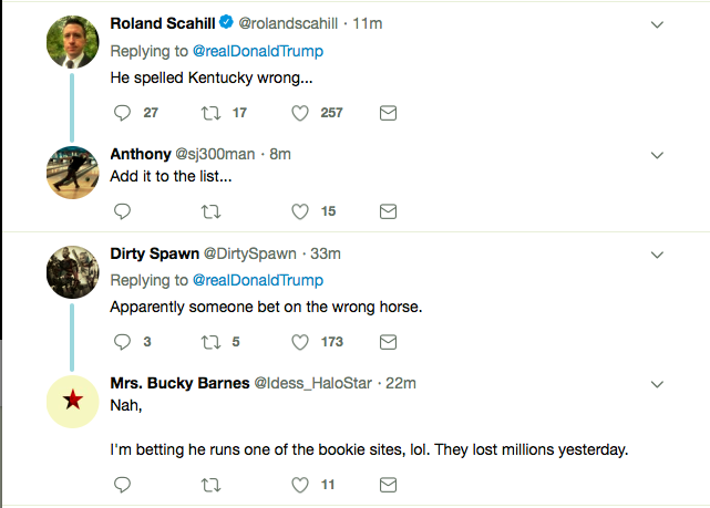 Screen-Shot-2019-05-05-at-9.52.31-AM Trump Goes Ballistic Over Kentucky Derby Results Like A Bored Retiree Donald Trump Featured Politics Top Stories Twitter 