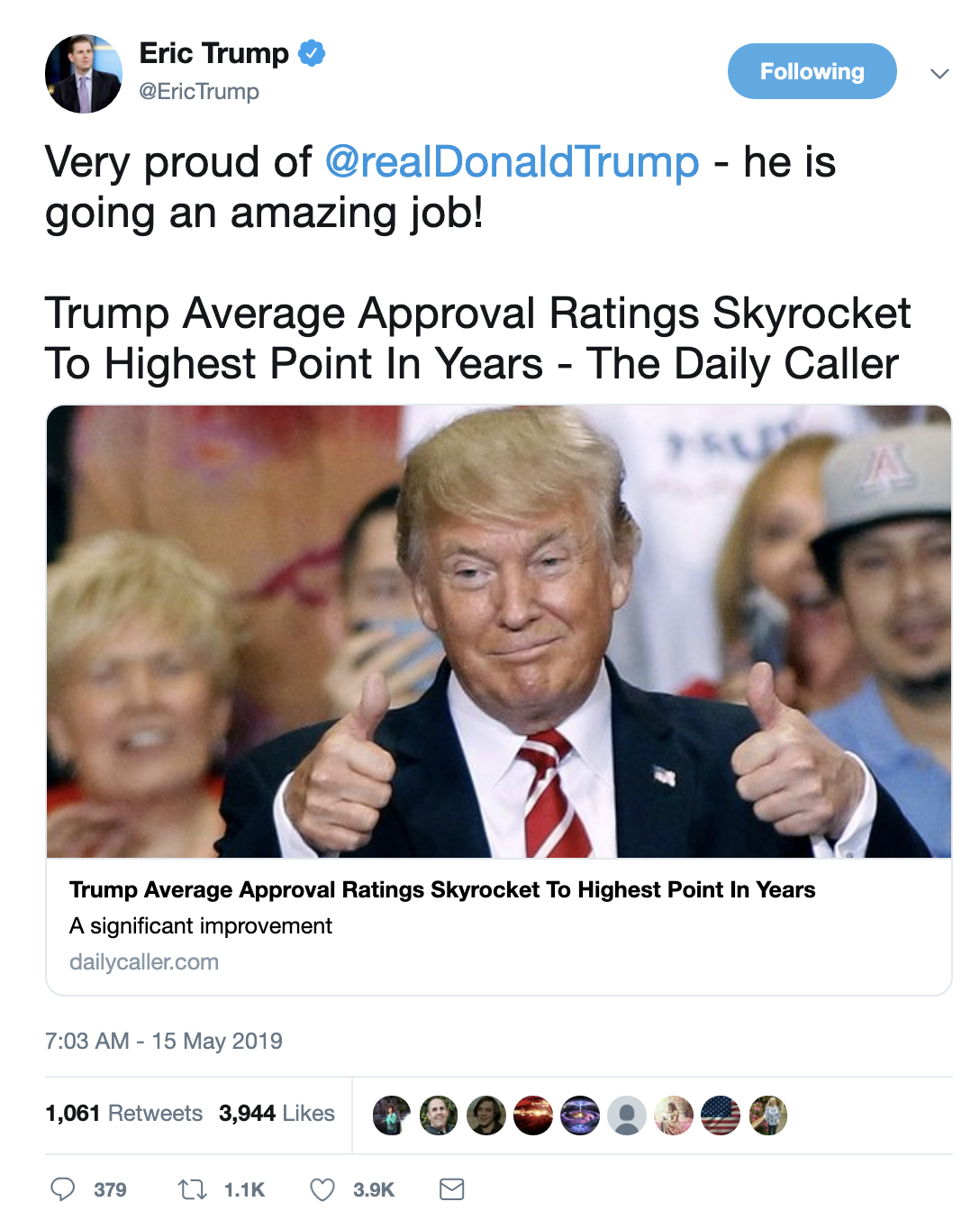 Screen-Shot-2019-05-15-at-7.49.21-AM Trump Wakes Up & Tweets Gibberish About His Brain Size Like A Maniac Corruption Crime Donald Trump Election 2020 Politics Top Stories 