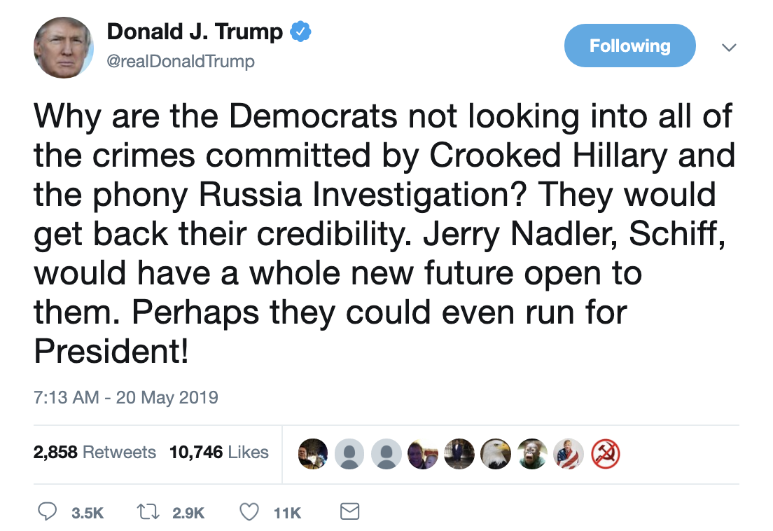 Screen-Shot-2019-05-20-at-7.40.13-AM Trump Wakes In Impeachment Panic, Posts 7 Tweets Back-To-Back Corruption Crime Donald Trump Election 2020 Investigation Media Politics Top Stories 