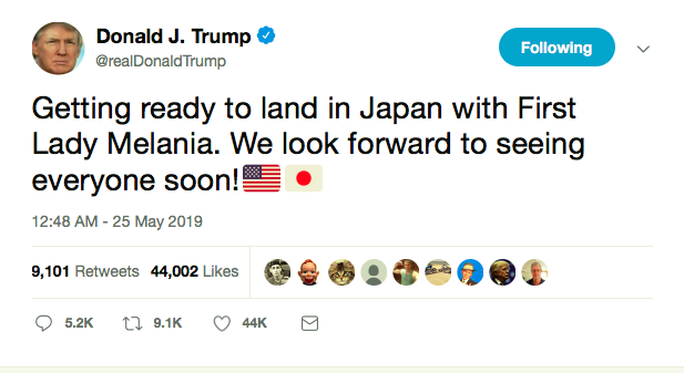 Screen-Shot-2019-05-25-at-8.38.54-AM Trump Arrives In Japan & Tweets 6 Times Like A Bored, Angry Tourist Donald Trump Featured Politics Top Stories Twitter 
