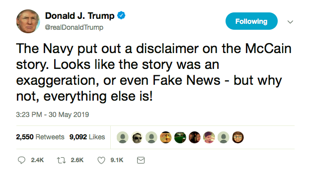 Screen-Shot-2019-05-30-at-6.34.53-PM Trump Tweets Lies About Navy/U.S.S. McCain Story & Gets Bashed Donald Trump Featured Military Politics Top Stories 
